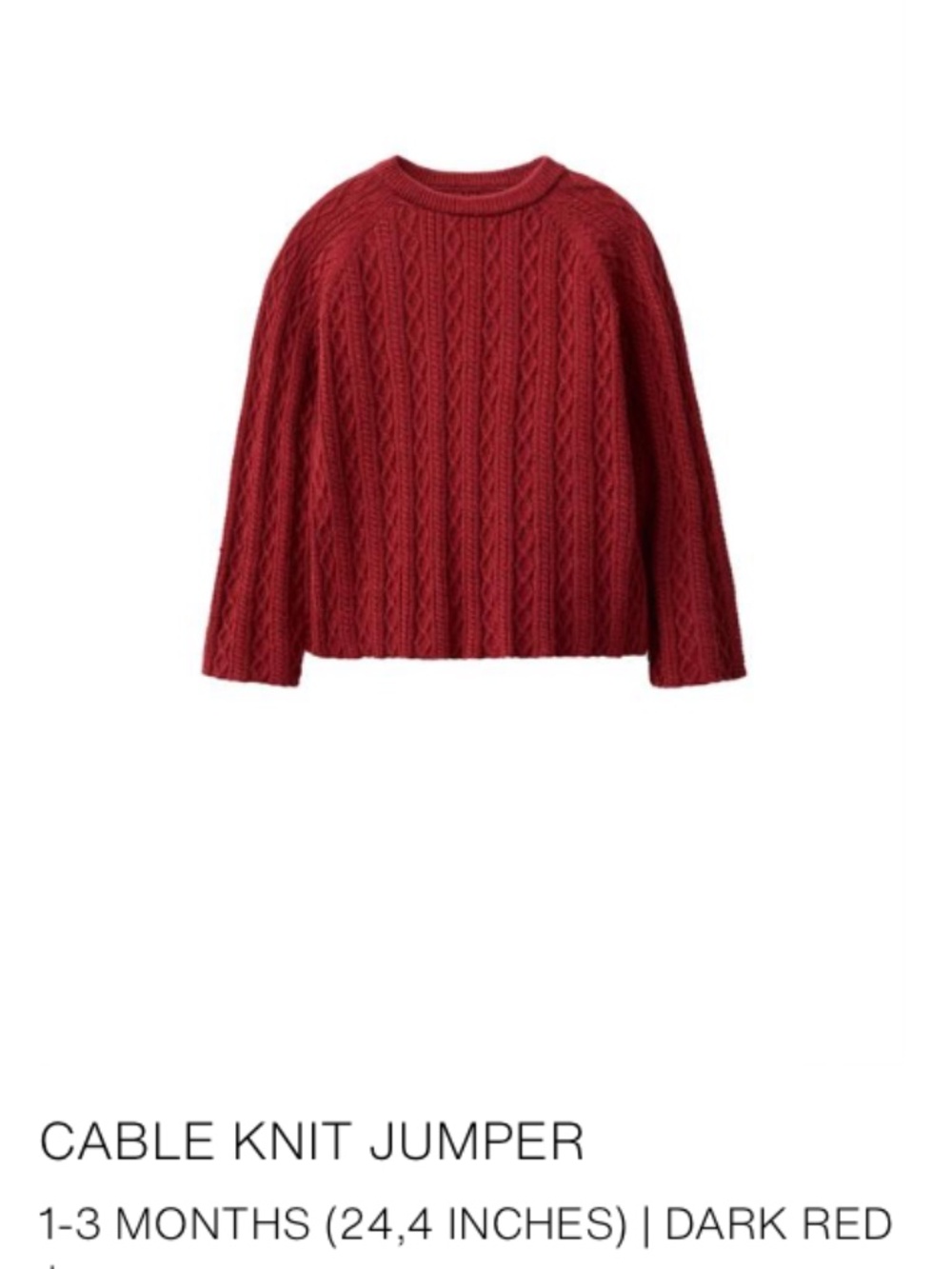 ZARA Baby Cable Knit Jumper – 1–3M – Dark Red